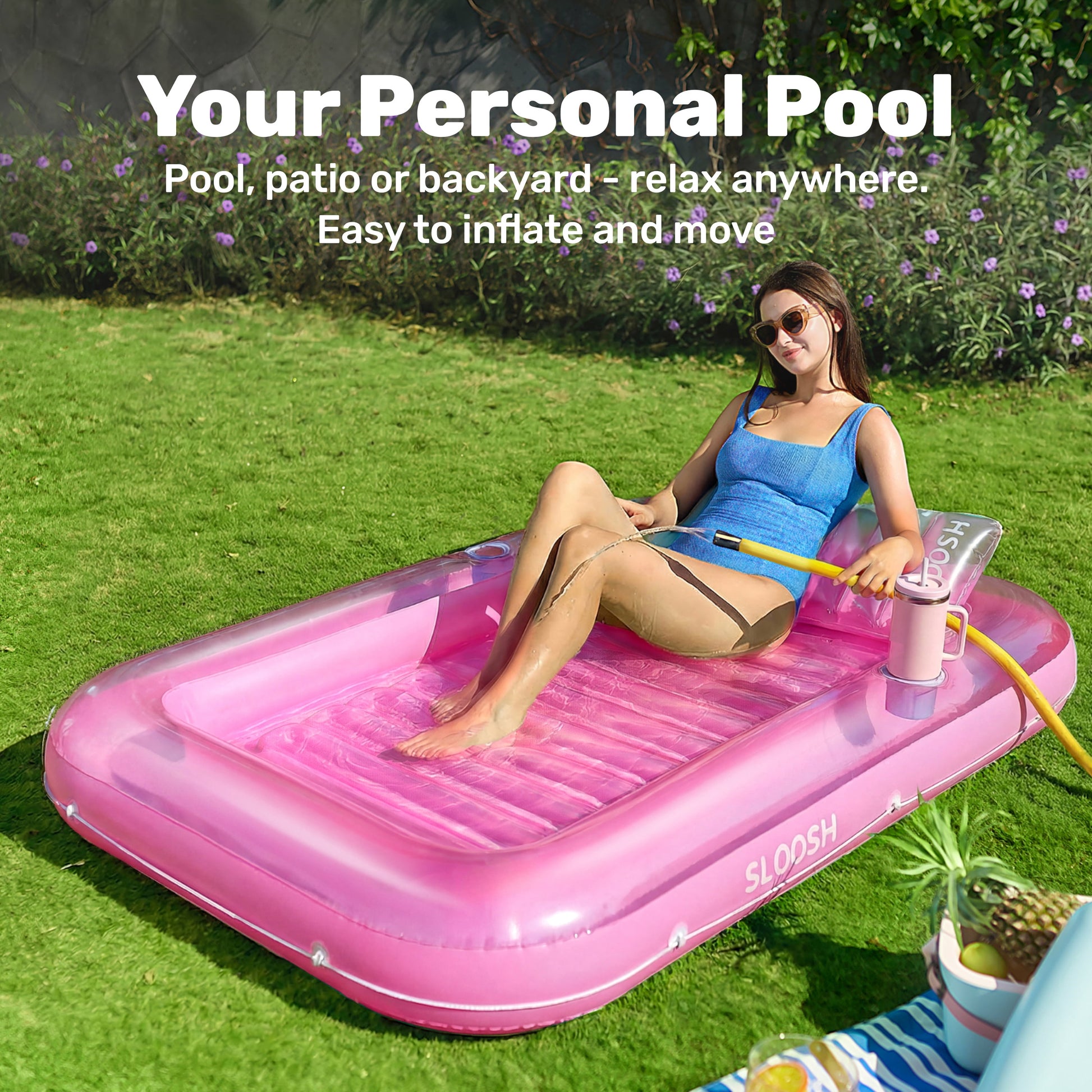 Inflatable Tanning Pool Lounger Float, 70" X 46" Large Suntan Tub with Pillow, Water Raft Floatie for Adults, Pink