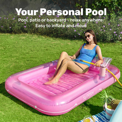 Inflatable Tanning Pool Lounger Float, 70" X 46" Large Suntan Tub with Pillow, Water Raft Floatie for Adults, Pink