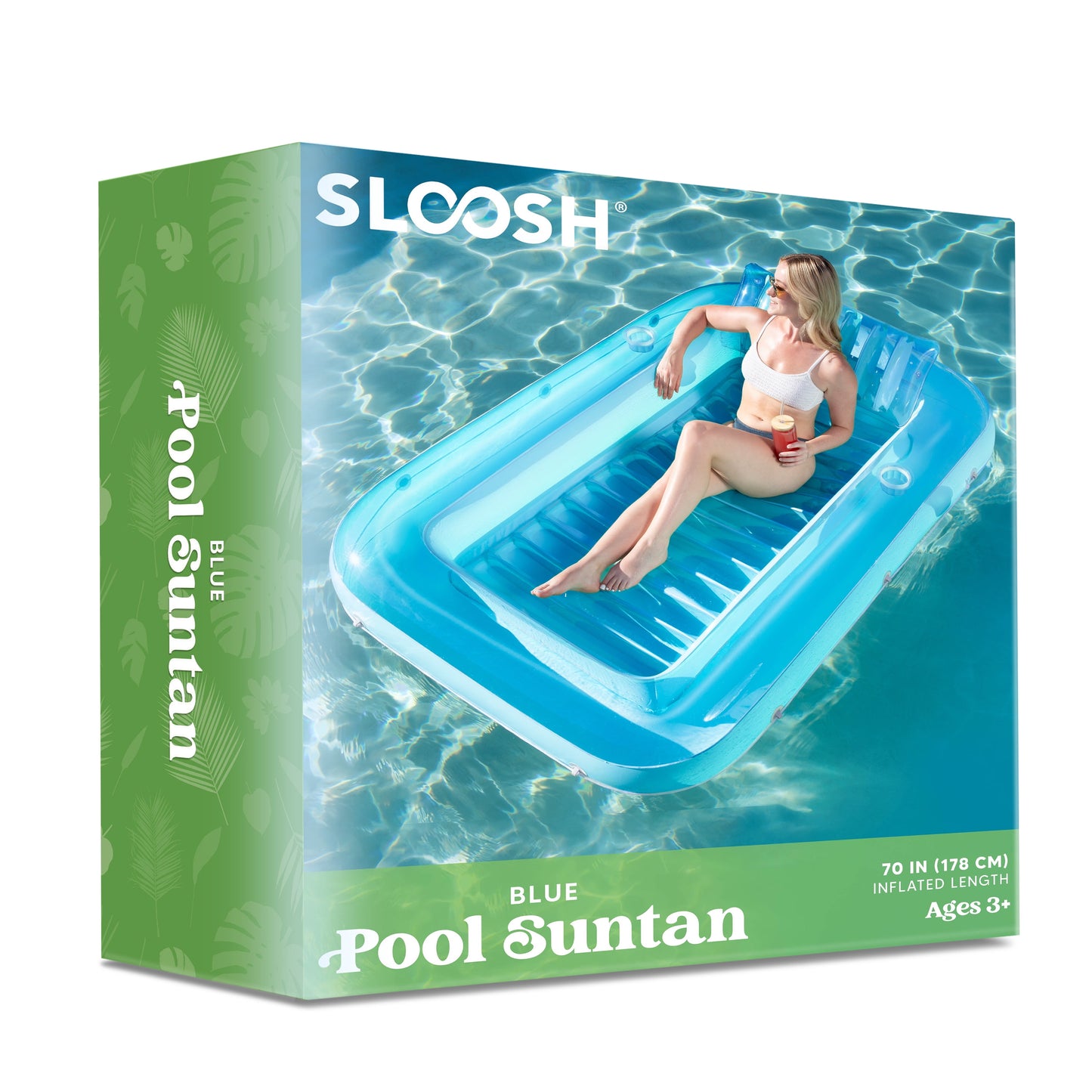 Inflatable Tanning Pool Lounger Float, 70" X 46" Large Suntan Tub with Pillow, Water Raft Float for Kids & Adults, L-Blue