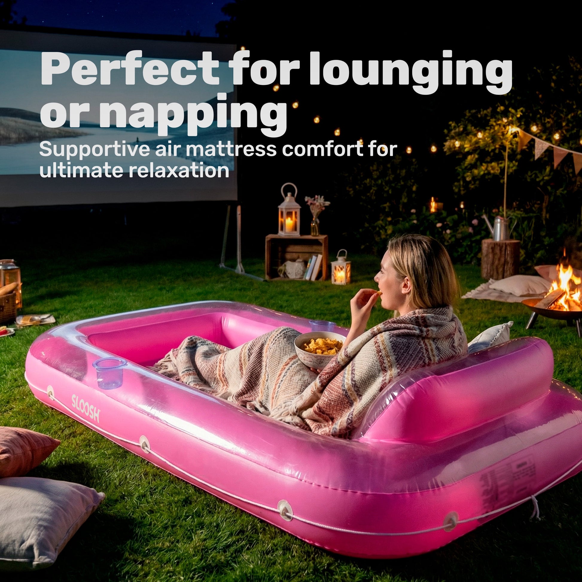Inflatable Tanning Pool Lounger Float, 70" X 46" Large Suntan Tub with Pillow, Water Raft Floatie for Adults, Pink