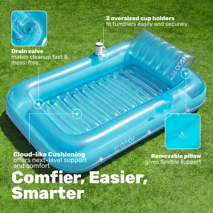 Inflatable Tanning Pool Lounger Float, 70" X 46" Large Suntan Tub with Pillow, Water Raft Float for Kids & Adults, L-Blue