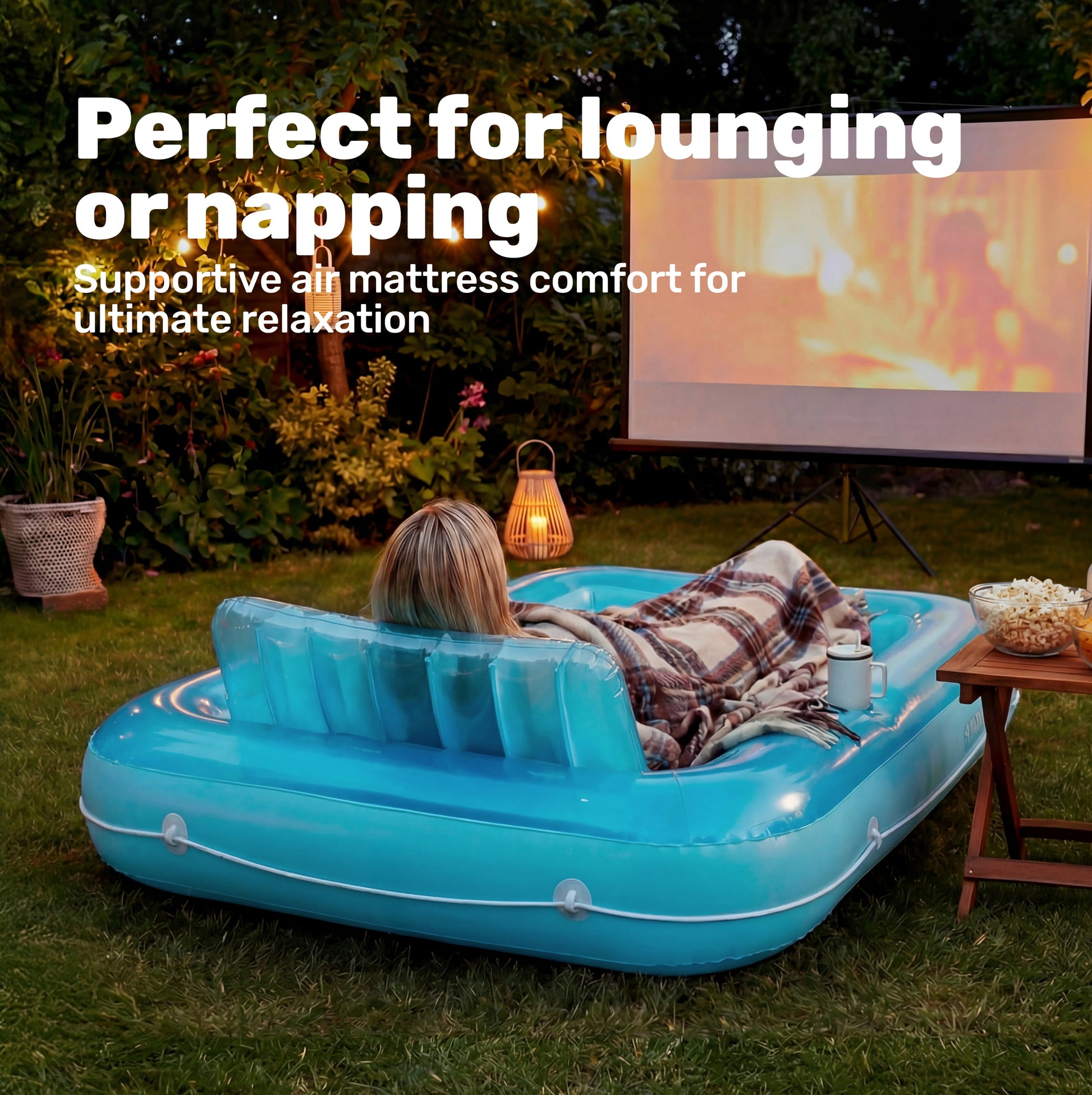 Inflatable Tanning Pool Lounger Float, 70" X 46" Large Suntan Tub with Pillow, Water Raft Float for Kids & Adults, L-Blue