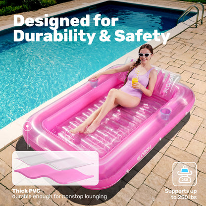 Inflatable Tanning Pool Lounger Float, 70" X 46" Large Suntan Tub with Pillow, Water Raft Floatie for Adults, Pink