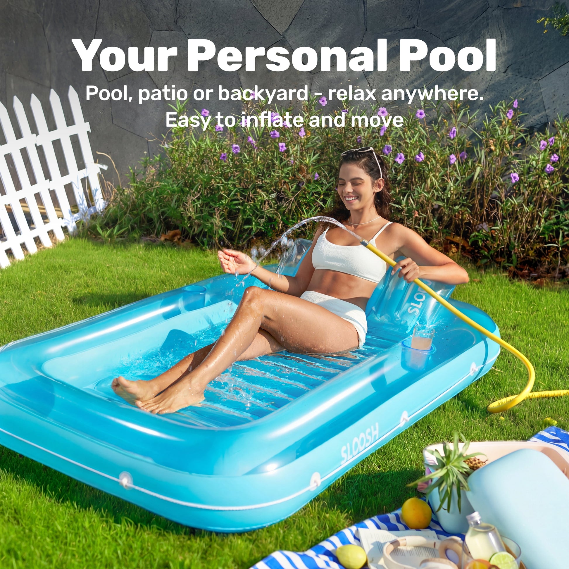 Inflatable Tanning Pool Lounger Float, 70" X 46" Large Suntan Tub with Pillow, Water Raft Float for Kids & Adults, L-Blue