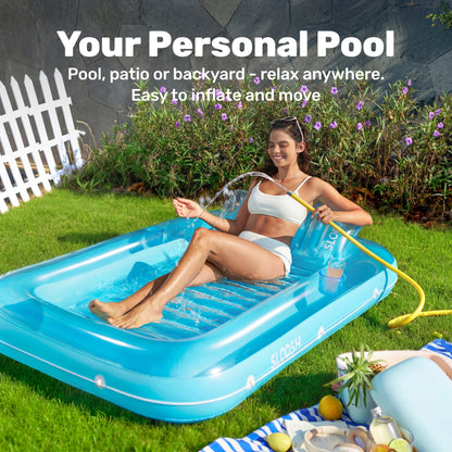 Inflatable Tanning Pool Lounger Float, 70" X 46" Large Suntan Tub with Pillow, Water Raft Float for Kids & Adults, L-Blue