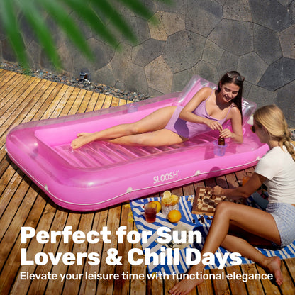 Inflatable Tanning Pool Lounger Float, 70" X 46" Large Suntan Tub with Pillow, Water Raft Floatie for Adults, Pink